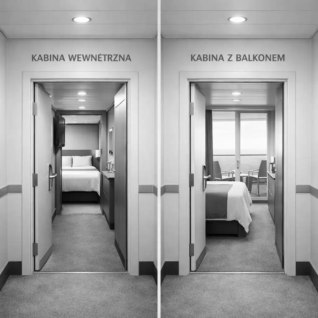 Porównanie kabiny wewnętrznej i kabiny z balkonem na statku